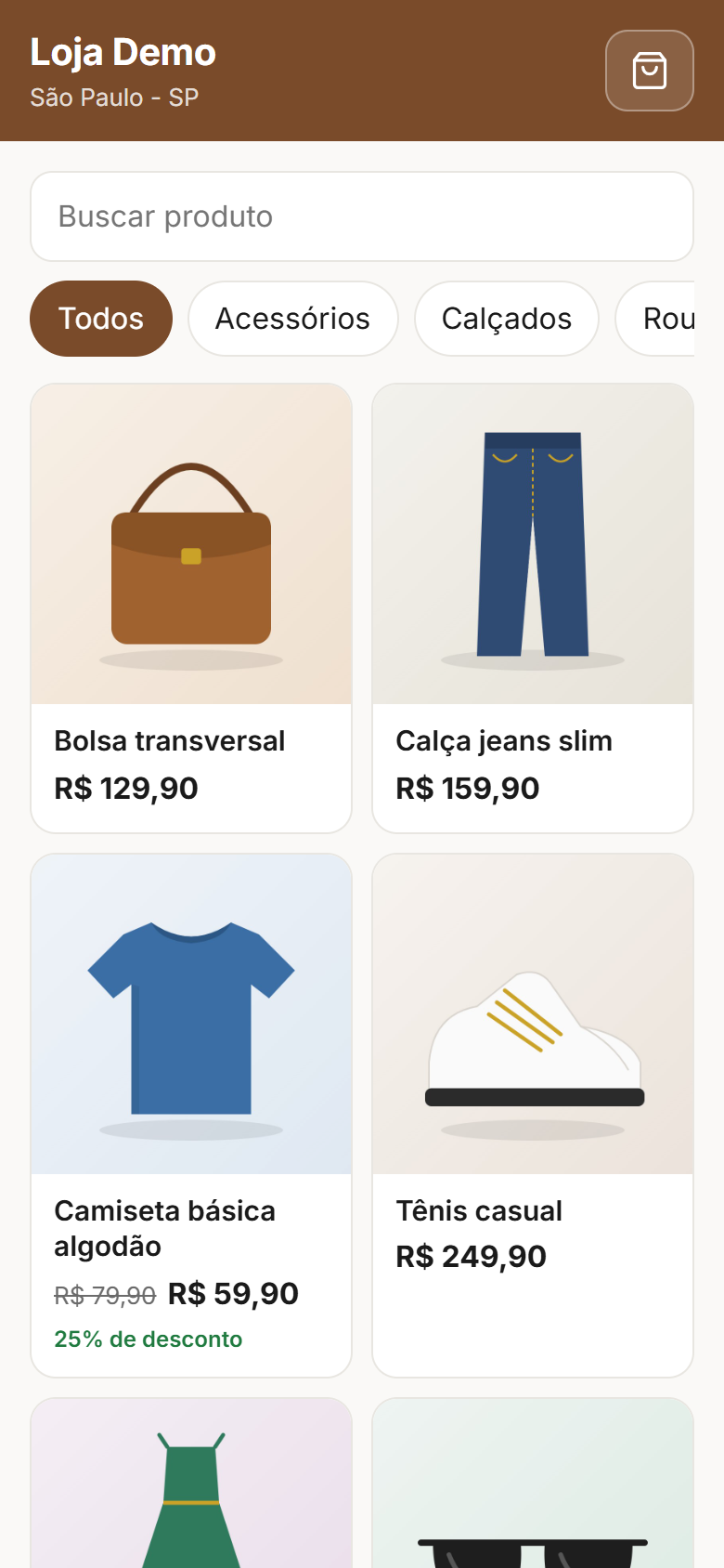 Catálogo da loja aberto no celular do cliente