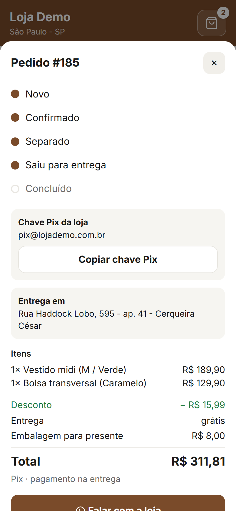 Acompanhamento do pedido pelo cliente